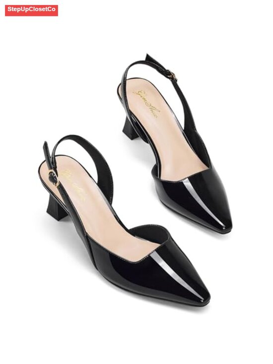 Shoes - Women's Kitten Heel Slingback Pumps Closed Toe D'Orsay